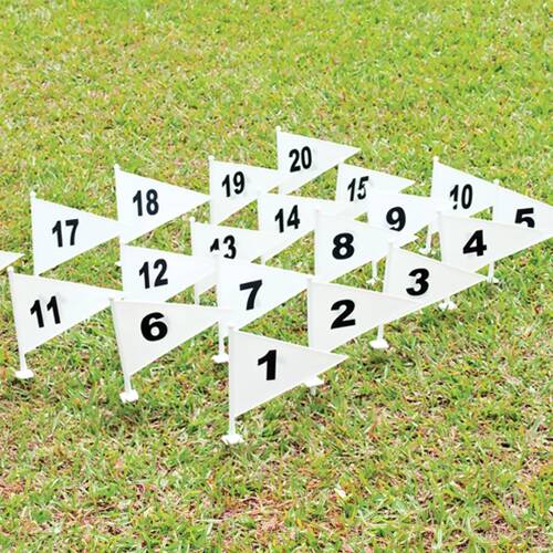 20pc Victor Sports Field Marker Flag PVC Numbered 1-20 Set White/Blue 23cm