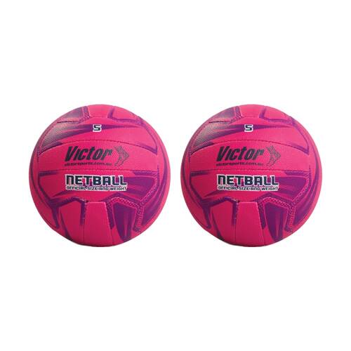 2PK Victor Sports Pro Netball Size 5 Synthetic Rubber Training Pink