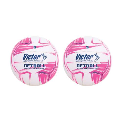 2PK Victor Sports Pro Netball Size 5 Synthetic Rubber Ball White/Pink
