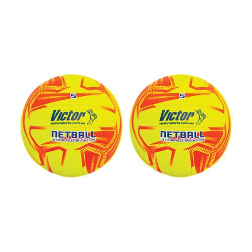 2PK Victor Sports Pro Netball Size 5 Synthetic Rubber Yellow/Orange