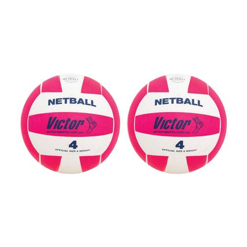 2PK Victor Sports Rubber Netball Size 4 Pink Durable Training Ball Outdoor