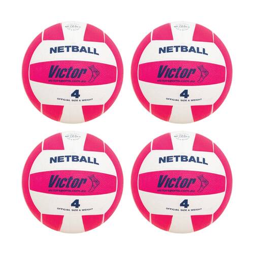 4PK Victor Sports Rubber Netball Size 4 Pink Durable Training Ball Outdoor