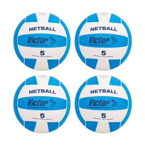 4PK Victor Sports Rubber Netball Size 5 Blue Durable Training Ball Outdoor