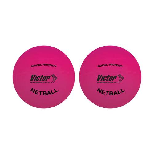 2PK Victor Sports Vinyl School Netball Soft Touch Lightweight Ball Pink 8 Inch