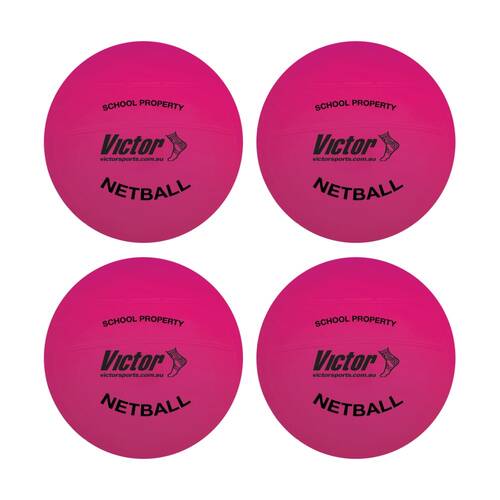 4PK Victor Sports Vinyl School Netball Soft Touch Lightweight Ball Pink 8 Inch