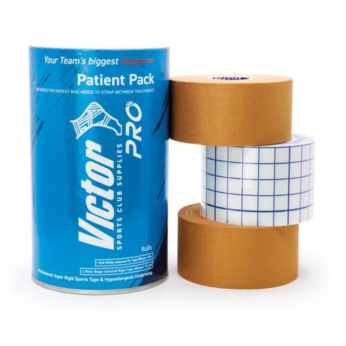 3pc Victor Sports Pro Patient Pack Rigid & Fix Tape Set 38mmx13.7m Beige/White