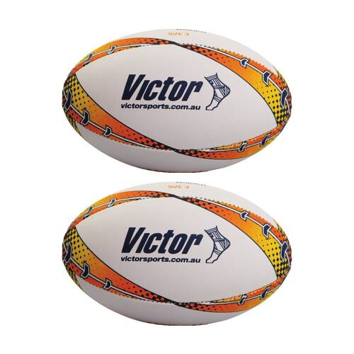 2PK Victor Sports Rugby Union Ball Raider Size 3 Training Durable Hand Stitched