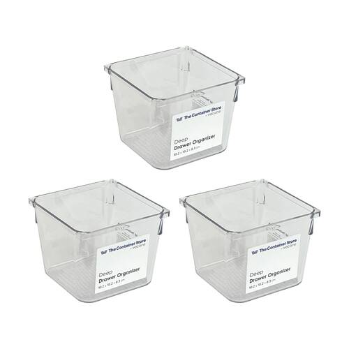 3PK The Container Store Deep Drawer Organiser Insert Clear 10.2x10.2x8.3cm