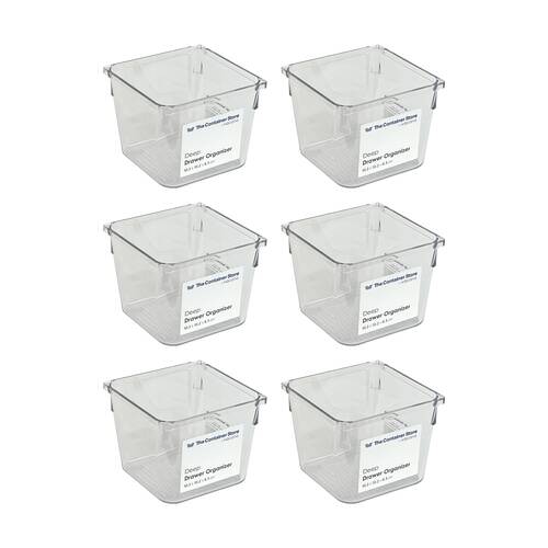 6PK The Container Store Deep Drawer Organiser Insert Clear 10.2x10.2x8.3cm