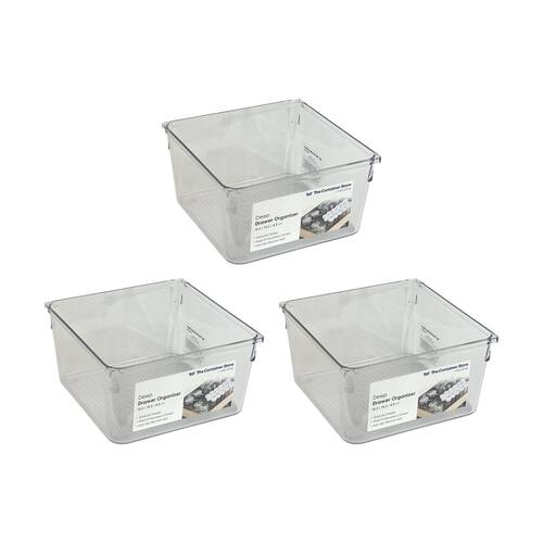 3PK The Container Store Deep Drawer Organiser Insert Clear 15.2x15.2x8.3cm