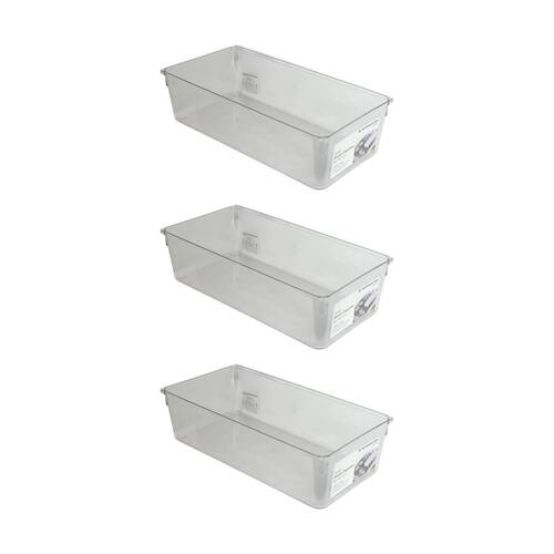 3PK The Container Store Deep Drawer Organiser Insert Clear 30.5x15.2x8.3cm