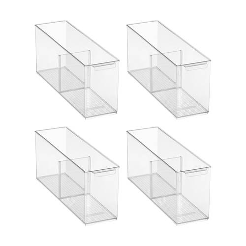 4PK The Container Store Pantry Bin Small W/ Divider Plastic Organiser Clear