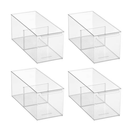 4PK The Container Store Pantry Bin Medium W/ Divider Plastic Organiser Clear