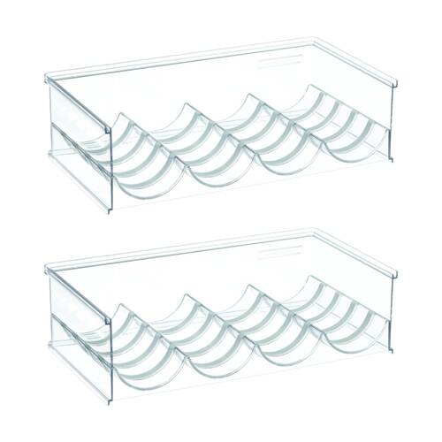 2PK The Container Store Stacking Four Bottle Holder Clear Plastic Rack Organiser