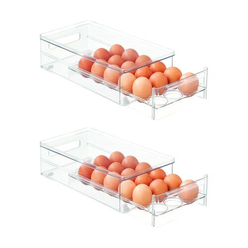 2PK The Container Store Egg Drawer Kitchen Organiser Plastic Tray Clear