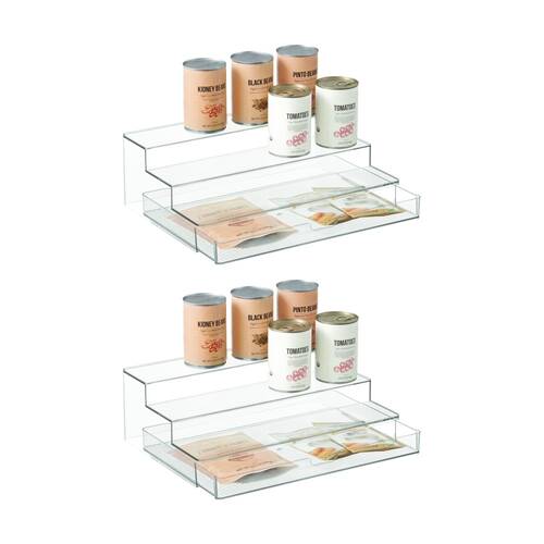 2PK The Container Store Three Tier Organiser W/ Drawer Plastic Storage Clear