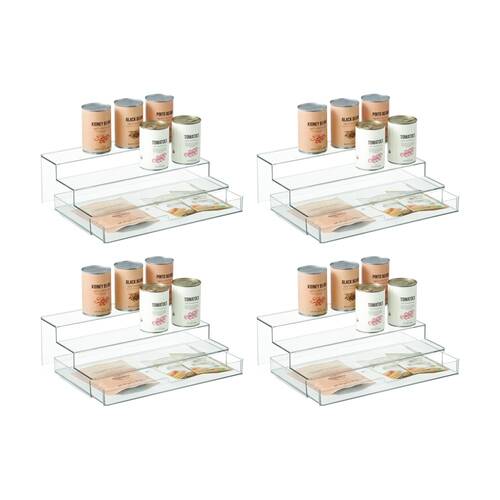 4PK The Container Store Three Tier Organiser W/ Drawer Plastic Storage Clear
