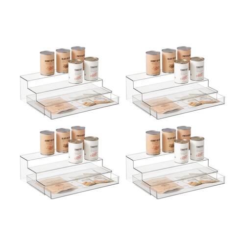 4PK The Container Store Large Three Tier Organiser W/ Drawer Storage Clear