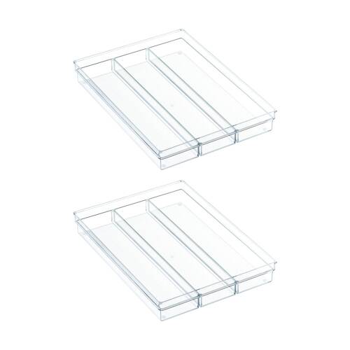 2PK The Container Store Drawer Cutlery Tray Plastic Kitchen Organiser Clear