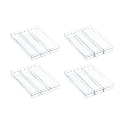 4PK The Container Store Drawer Cutlery Tray Plastic Kitchen Organiser Clear