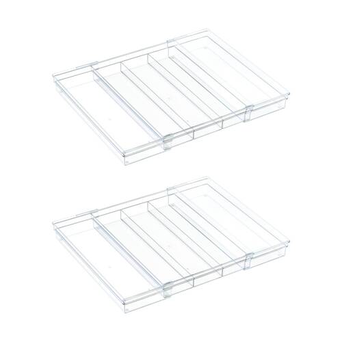 2PK The Container Store Drawer Utensil Tray Expandable Clear Kitchen Organiser