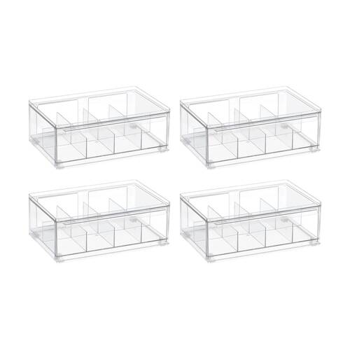 4PK The Container Store Tea Bag Organiser W/ Drawer Clear Plastic Storage