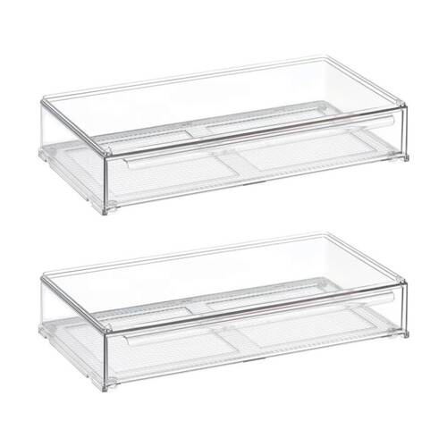 2PK The Container Store Drawer For Four Bottle Holder Clear Storage Organiser