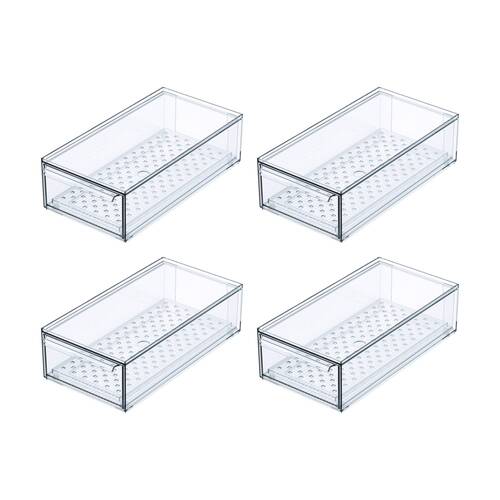 4PK The Container Store Fridge Drawer Small Plastic Kitchen Organiser Clear