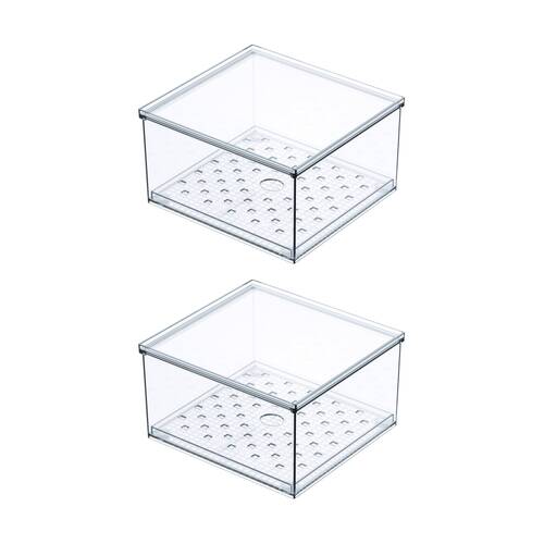 2PK The Container Store Fridge Berry Bin Clear Plastic Food Storage Organiser