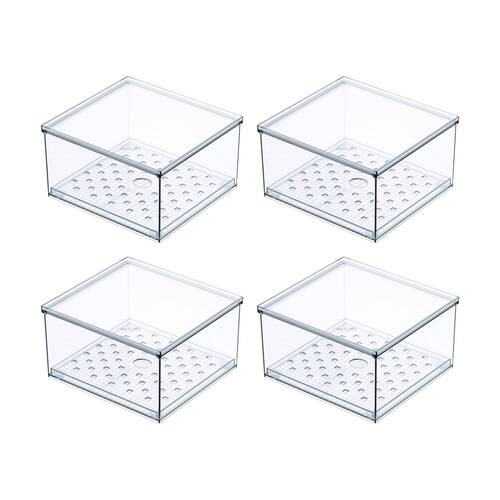 4PK The Container Store Fridge Berry Bin Clear Plastic Food Storage Organiser