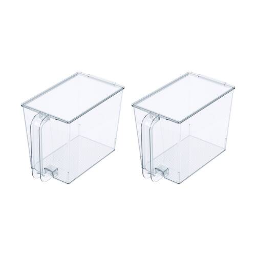 2PK The Container Store Storage Bin W/ Handle & Lid Plastic Organiser Clear