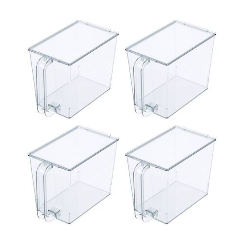 4PK The Container Store Storage Bin W/ Handle & Lid Plastic Organiser Clear