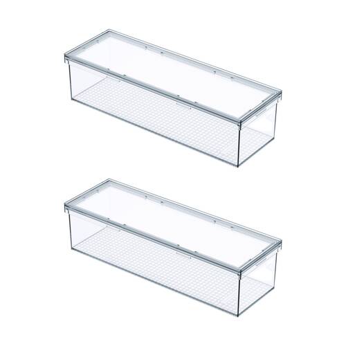 2PK The Container Store Modular Airtight Canister Long W/ Lid Plastic Clear