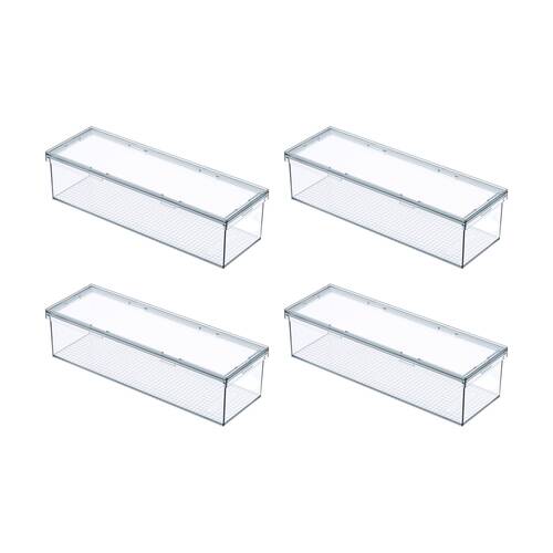 4PK The Container Store Modular Airtight Canister Long W/ Lid Plastic Clear