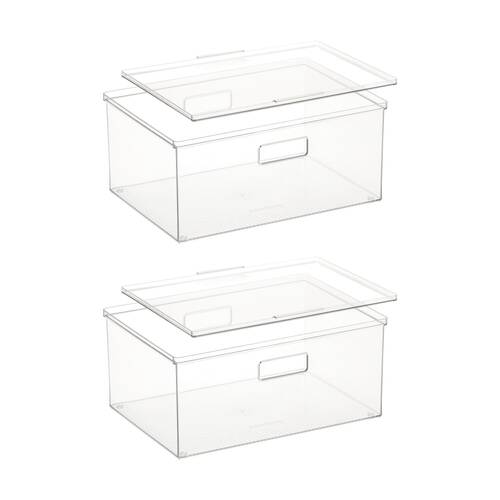 2PK The Container Store Large Storage Box W/ Lid Clear 40x29x18cm