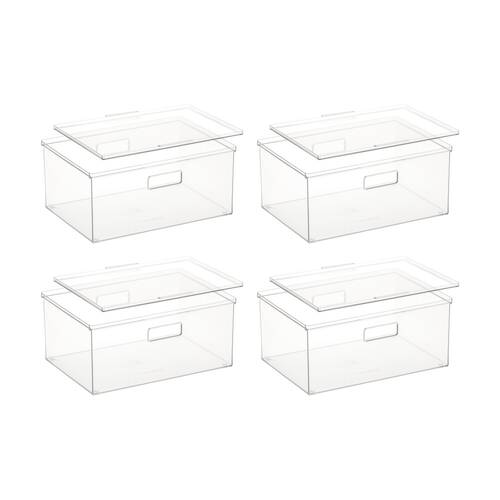 4PK The Container Store Large Storage Box W/ Lid Clear 40x29x18cm