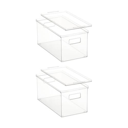 2PK The Container Store Small Storage Box W/ Lid Clear 39x20x18cm