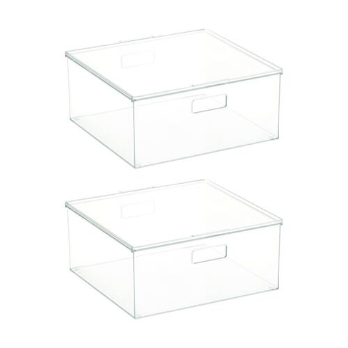 2PK The Container Store XL Storage Box With Lid Clear 40x39x18cm