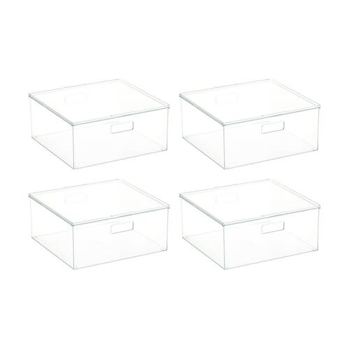 4PK The Container Store XL Storage Box With Lid Clear 40x39x18cm
