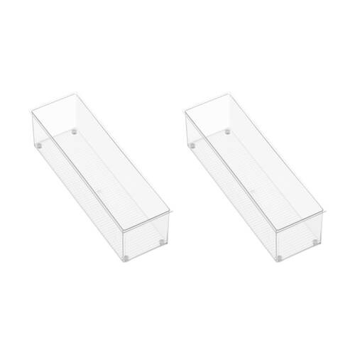 2PK The Container Store Drawer Organiser Narrow Insert Clear 38x11x10cm