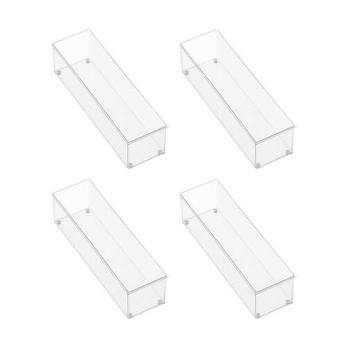 4PK The Container Store Drawer Organiser Narrow Insert Clear 38x11x10cm