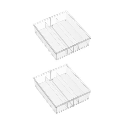 2PK The Container Store 3 Section Drawer Organiser Insert Clear 38x33x10cm
