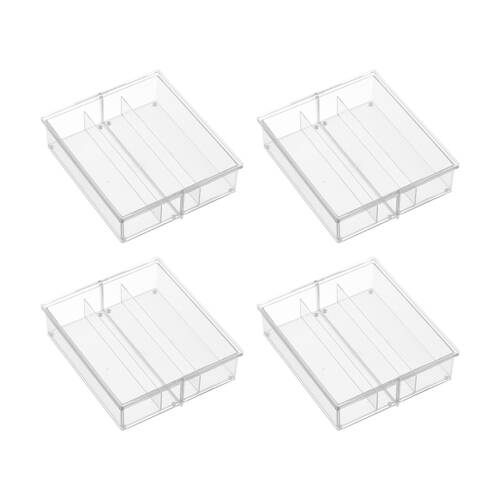 4PK The Container Store 3 Section Drawer Organiser Insert Clear 38x33x10cm