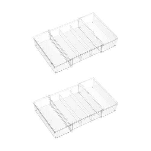 2PK The Container Store 3 Section Expandable Drawer Organiser Insert Clear