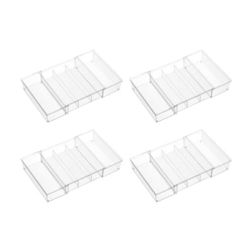 4PK The Container Store 3 Section Expandable Drawer Organiser Insert Clear
