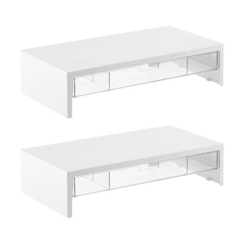 2PK The Container Store Monitor Riser W/ Drawer Clear Plastic Desk Organiser
