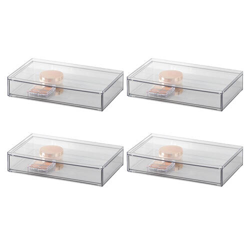 4PK The Container Store Stacking Wide Drawer Short Clear 31x18x7cm
