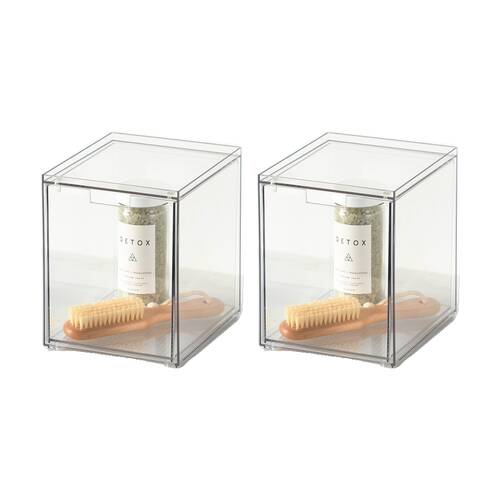 2PK The Container Store Stacking Narrow Drawer Tall Bathroom Organiser Clear