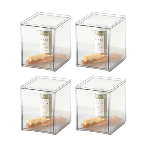 4PK The Container Store Stacking Narrow Drawer Tall Bathroom Organiser Clear