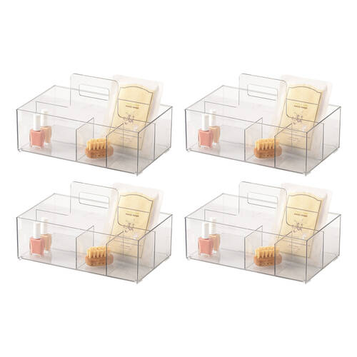 4PK The Container Store Bath Caddy W/ Handle Bathroom Organiser Storage Clear